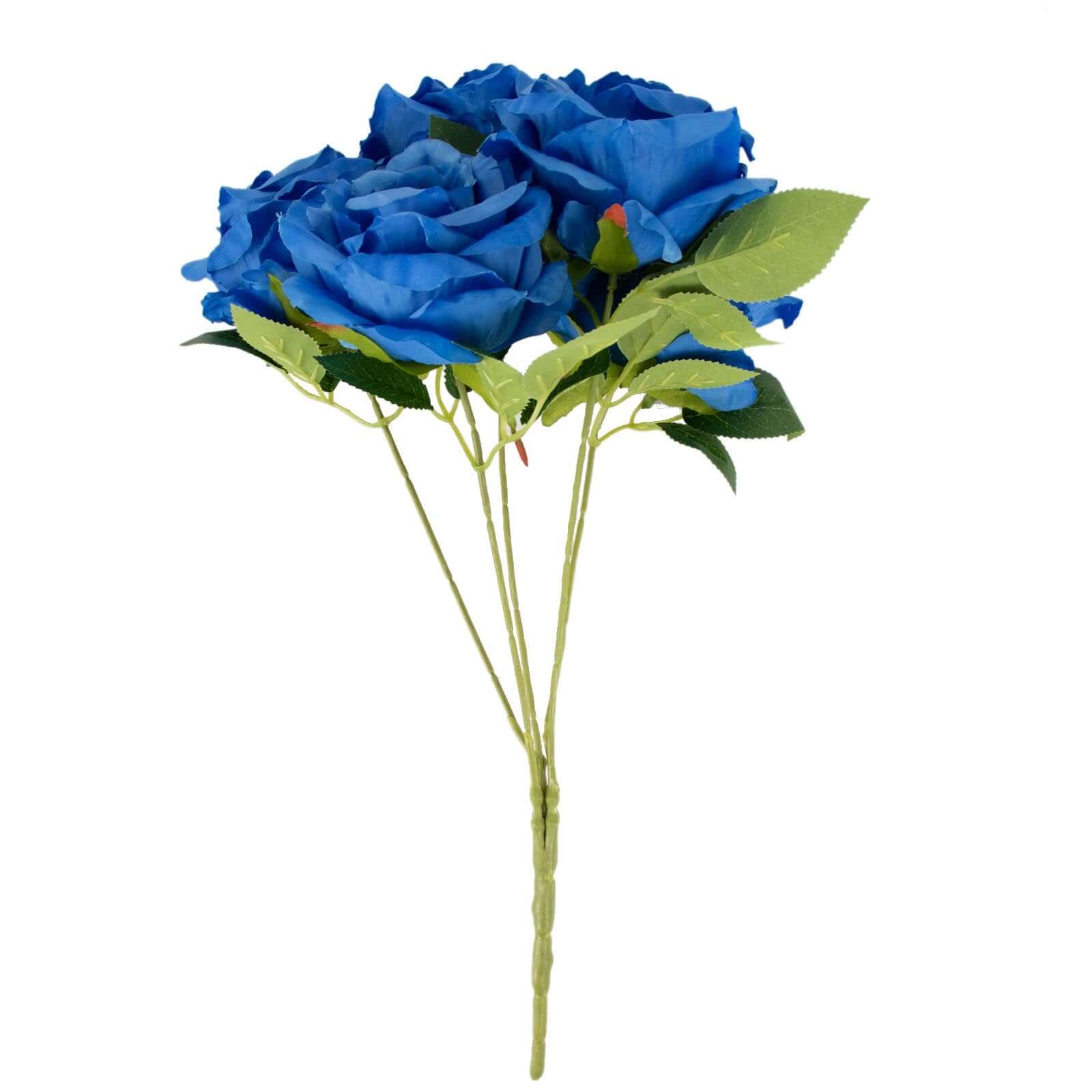 2 Bushes 17" Royal Blue Premium Silk Jumbo Rose Flower Bouquet, High Quality Artificial Wedding Floral Arrangements