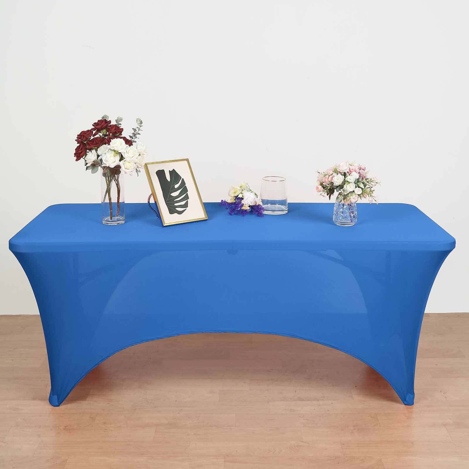 Stretch Spandex 72"x30" Rectangular Table Cover Royal Blue with Curved Open Back Design Tailored Professional Look