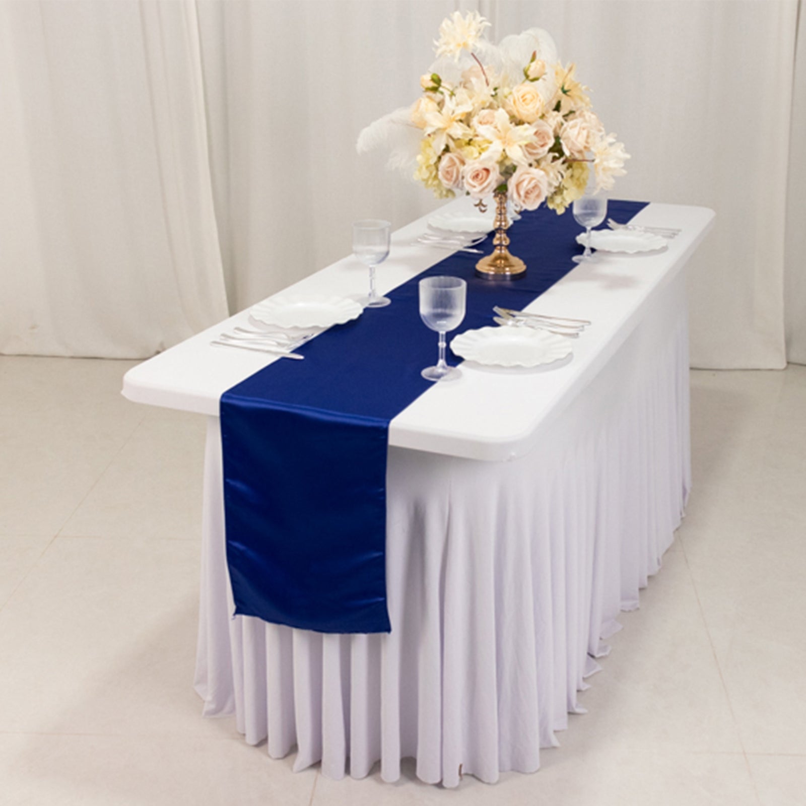Lamour Satin 12"x108" Table Runner Royal Blue - Smooth & Lustrous Finish