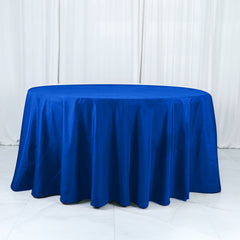 Cotton Blend 132" Round Tablecloth Royal Blue - Seamless Wrinkle-Resistant Table Cover