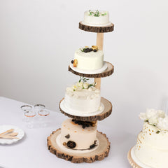 4-Tier Wooden Cupcake Tower Stand Rustic Natural Wood Slice Design - Farmhouse Style Dessert Display 29"