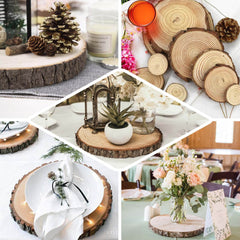 15" Dia Natural Wood Charger Plates With Bark Edge Wood Slice Chargers Rustic Wedding Table Settings