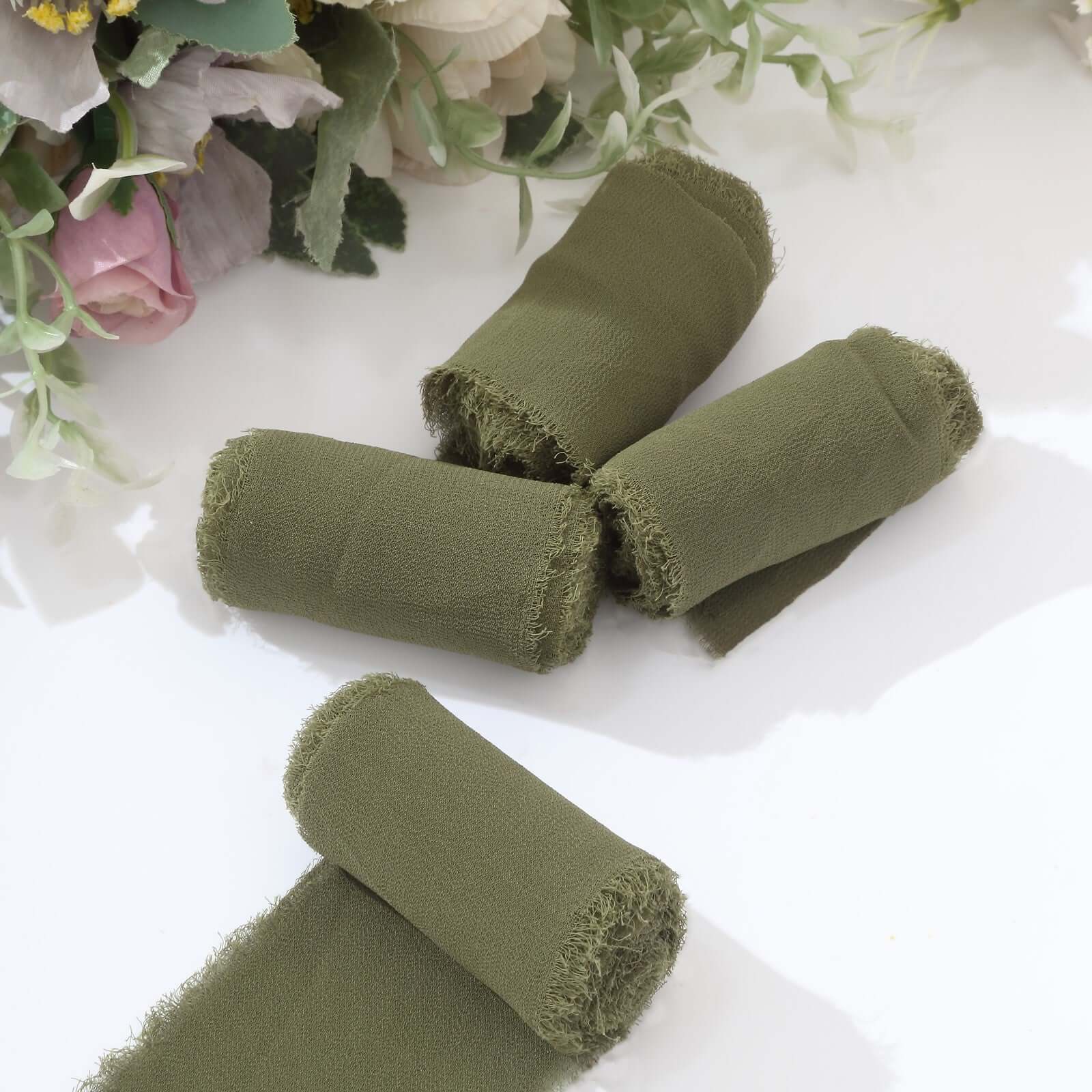 2 Pack 6yds Dusty Sage Green Silk-Like Chiffon Ribbon Roll, DIY Wedding Bouquet Linen Wrap