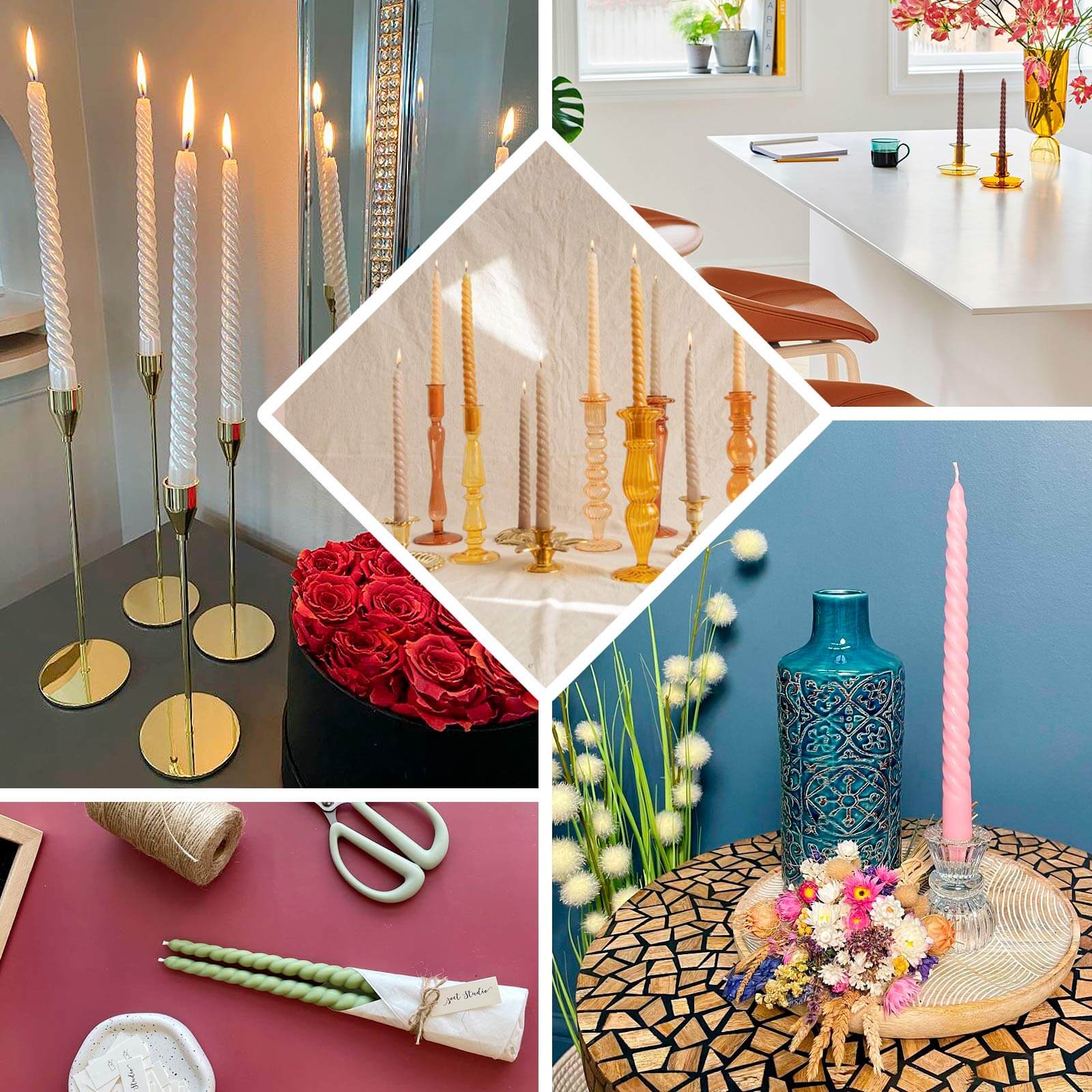 12 Pack 11" Sage Green Premium Unscented Spiral Wax Taper Candles, Long Burn Wick Dinner Candle Sticks