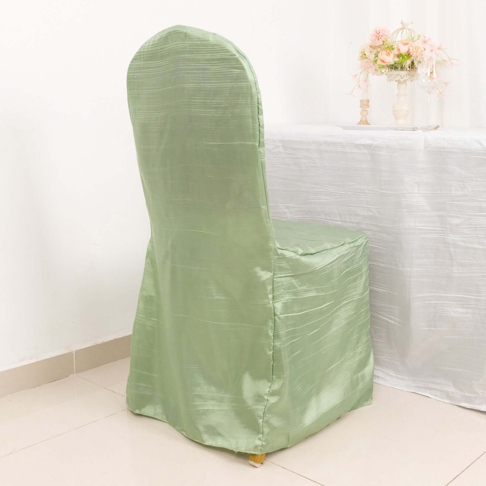 Crinkle Crushed Taffeta Chair Cover for Banquet Chairs Sage Green - Reusable Slipcover