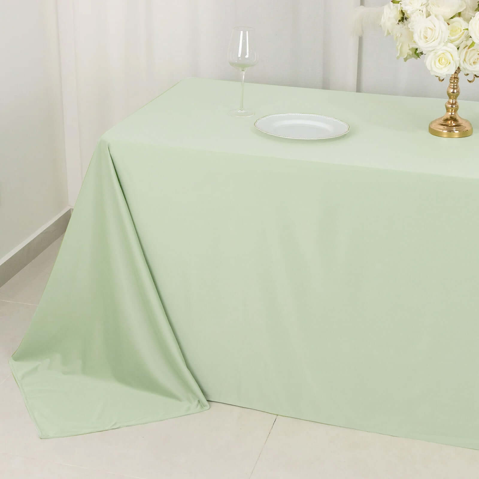 Scuba Rectangular 90"x132" Tablecloth Sage Green - Wrinkle Free, Stain Resistant & Seamless Table Cover