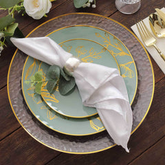 Set of 20 Plastic Round Dinner and Dessert Plates in Dusty Sage Green with Metallic Gold Floral Design - Stylish Disposable Dinnerware 8", 10"