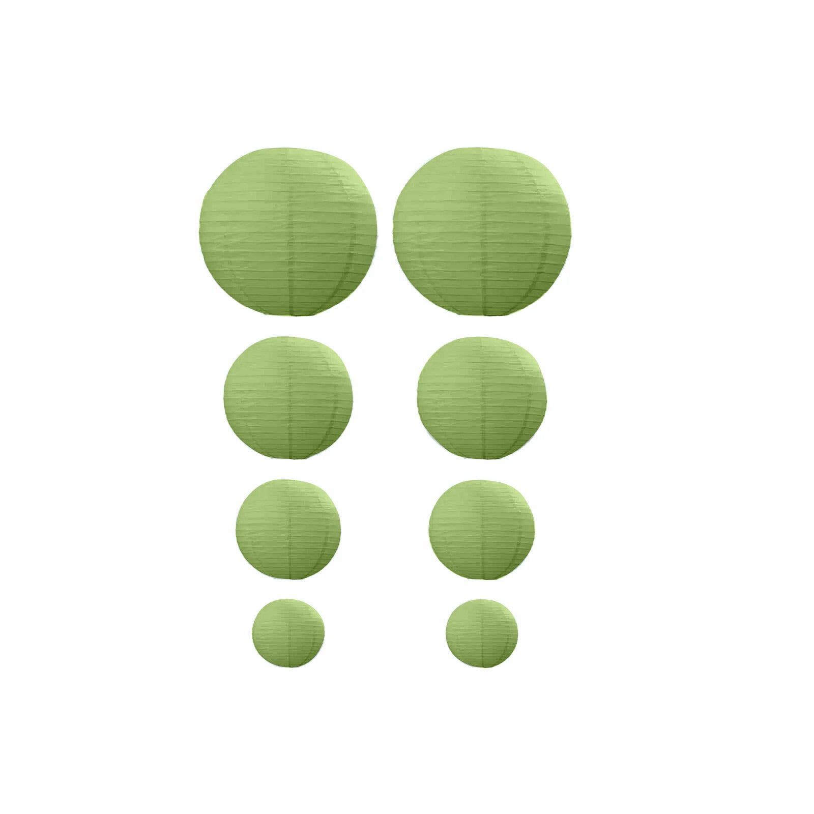 Set of 8 Sage Green Hanging Paper Lanterns, Decorative Round Chinese Sky Lanterns, Assorted Sizes  - 6",8",10",14"