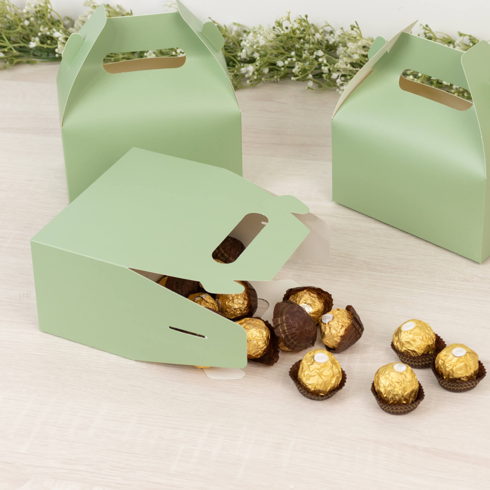 25 Pack Candy Gift Tote Gable Boxes, Matte Sage Green Party Favor Treat Boxes - 6"x3.5"x7"