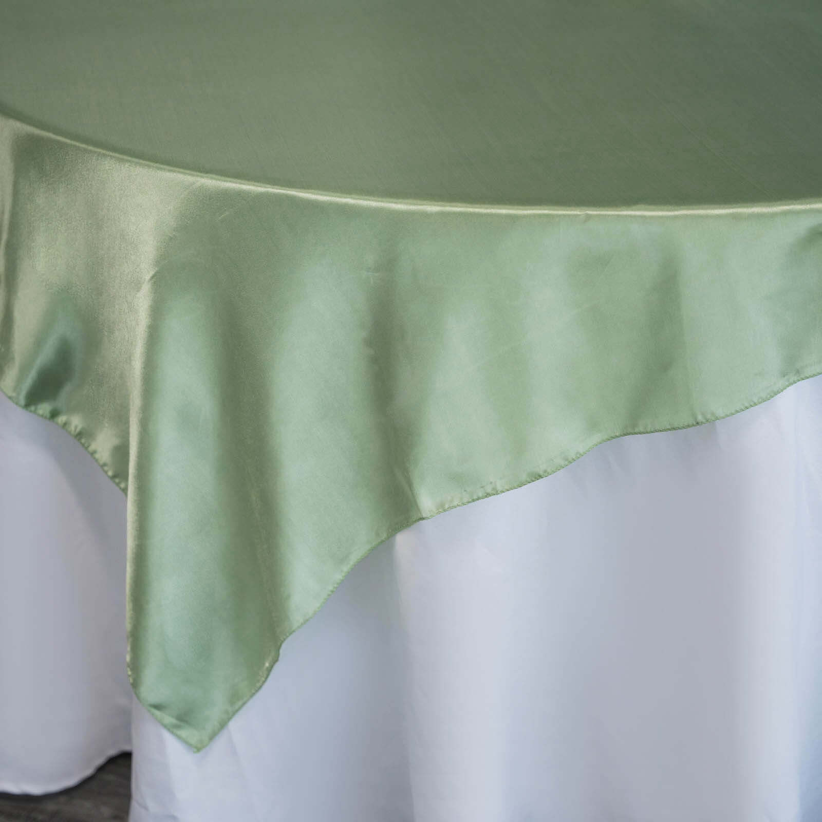 Satin 72"x72" Table Overlay Square Tablecloth Sage Green - Smooth Finish Table Cover