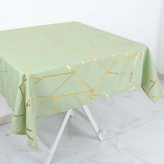 Polyester 54"x54" Square Tablecloth Sage Green with Gold Foil Geometric Pattern - Wrinkle-Resistant & Durable for Stylish Settings