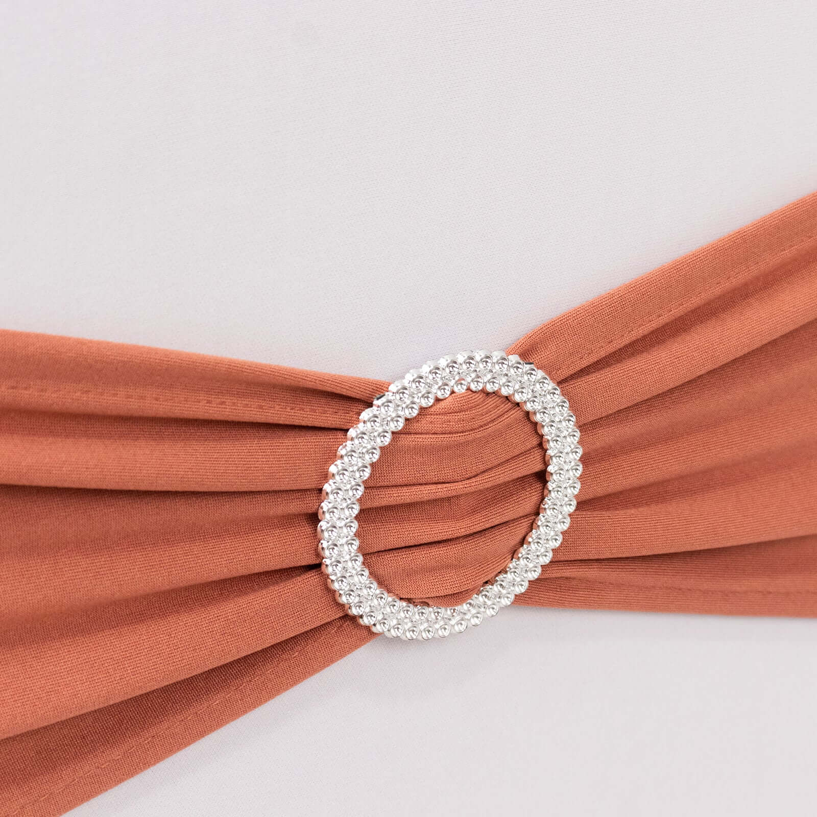 5 Pack Stretch Spandex Chair Sashes Terracotta (Rust) - Reusable Chair Bands with Silver Diamond Ring Slide Buckle 5"x14"