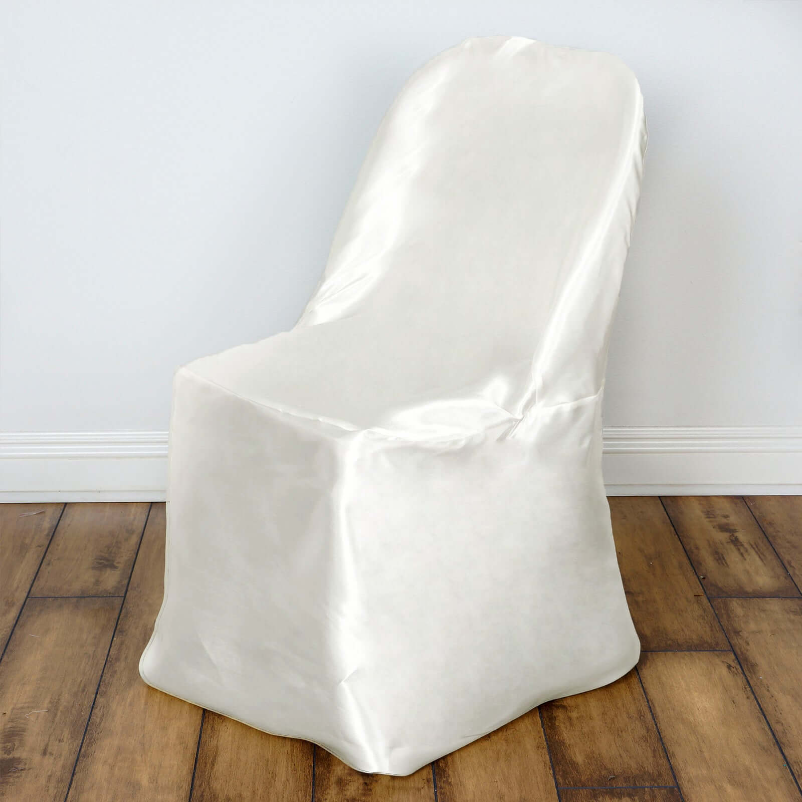 Satin Chair Covers for Folding Chairs Ivory with Glossy Sheen - Reusable Covers