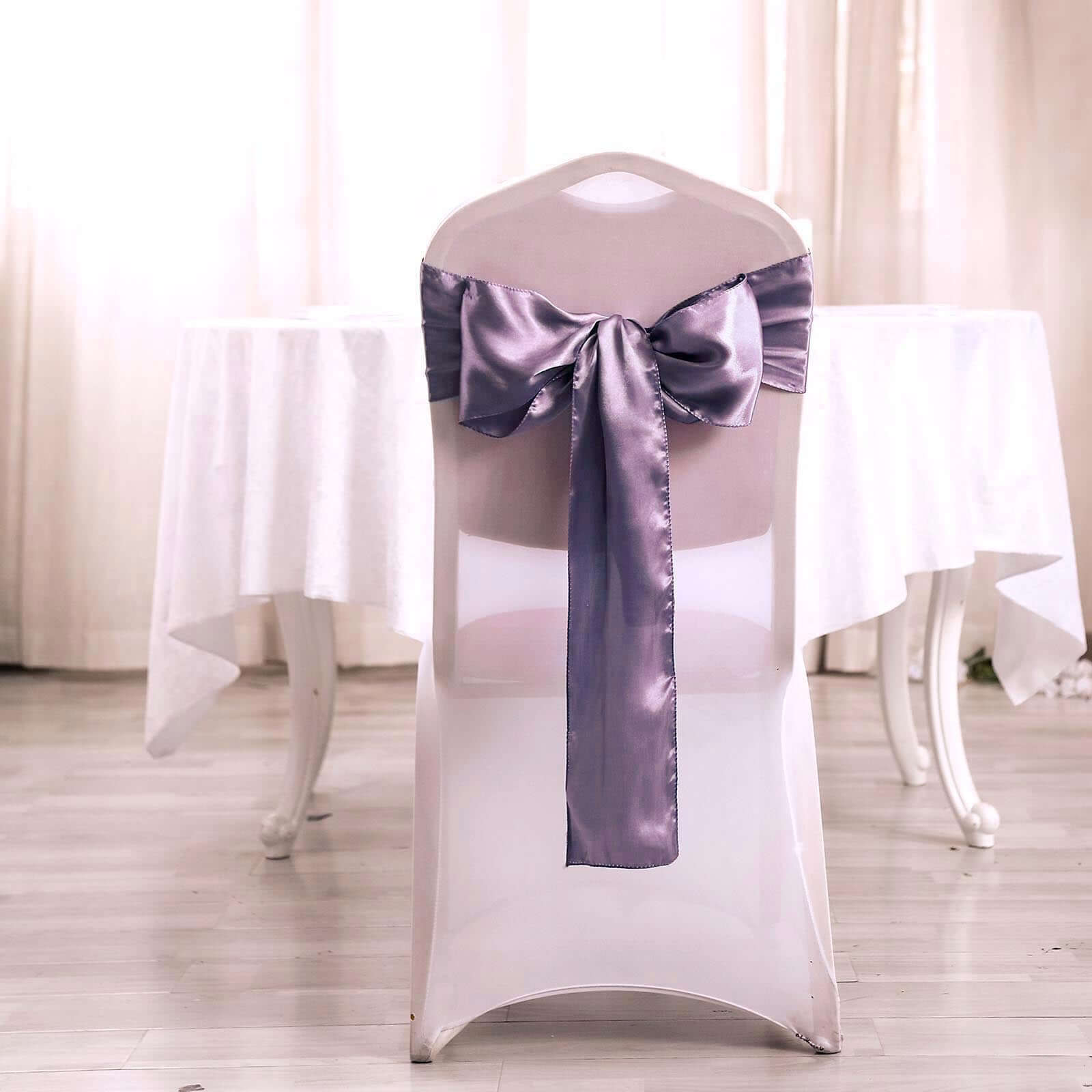 5 Pack Satin Chair Sashes Violet Amethyst - Durable Chair Bows with Shiny Finish 6"x106"