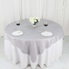Taffeta 72"x72" Table Overlay Square Tablecloth Silver - Accordion Crinkle Table Cover