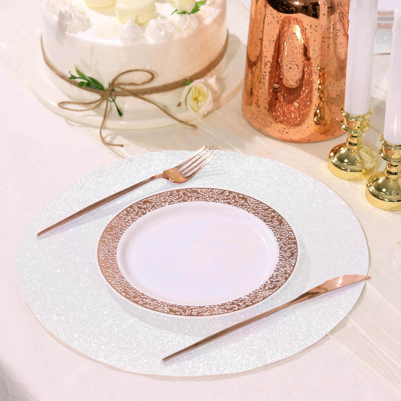 6-Pack Placemats Glitter Design Iridescent Sparkle Round - Non-Slip Decorative Dining Table Mats 13"
