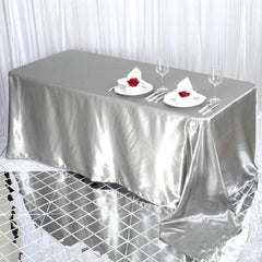 Satin Rectangular 90"x132" Tablecloth Silver - Seamless Table Cover