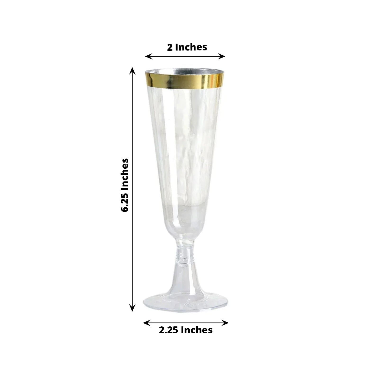 12-Pack Plastic Champagne Flutes Clear with Gold Rim - Stylish Disposable Cocktail Glasses for Parties 5oz 6"