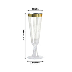 12-Pack Plastic Champagne Flutes Clear with Gold Rim - Stylish Disposable Cocktail Glasses for Parties 5oz 6"