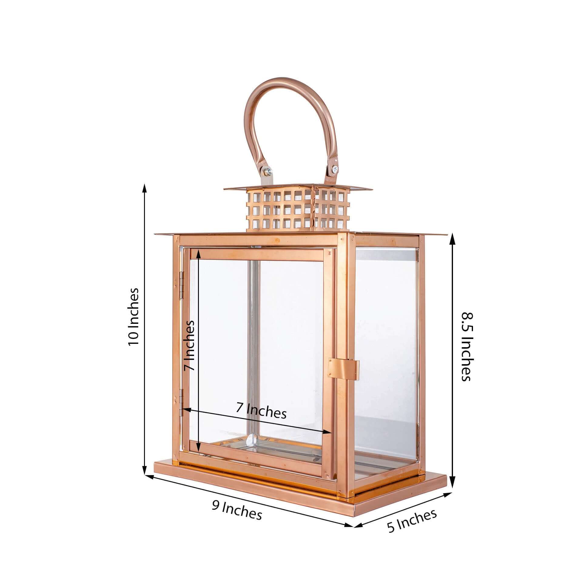 Stainless Steel Candle Lantern Cage Top Design Rose Gold - Outdoor Metal Patio Lantern Centerpiece 10"