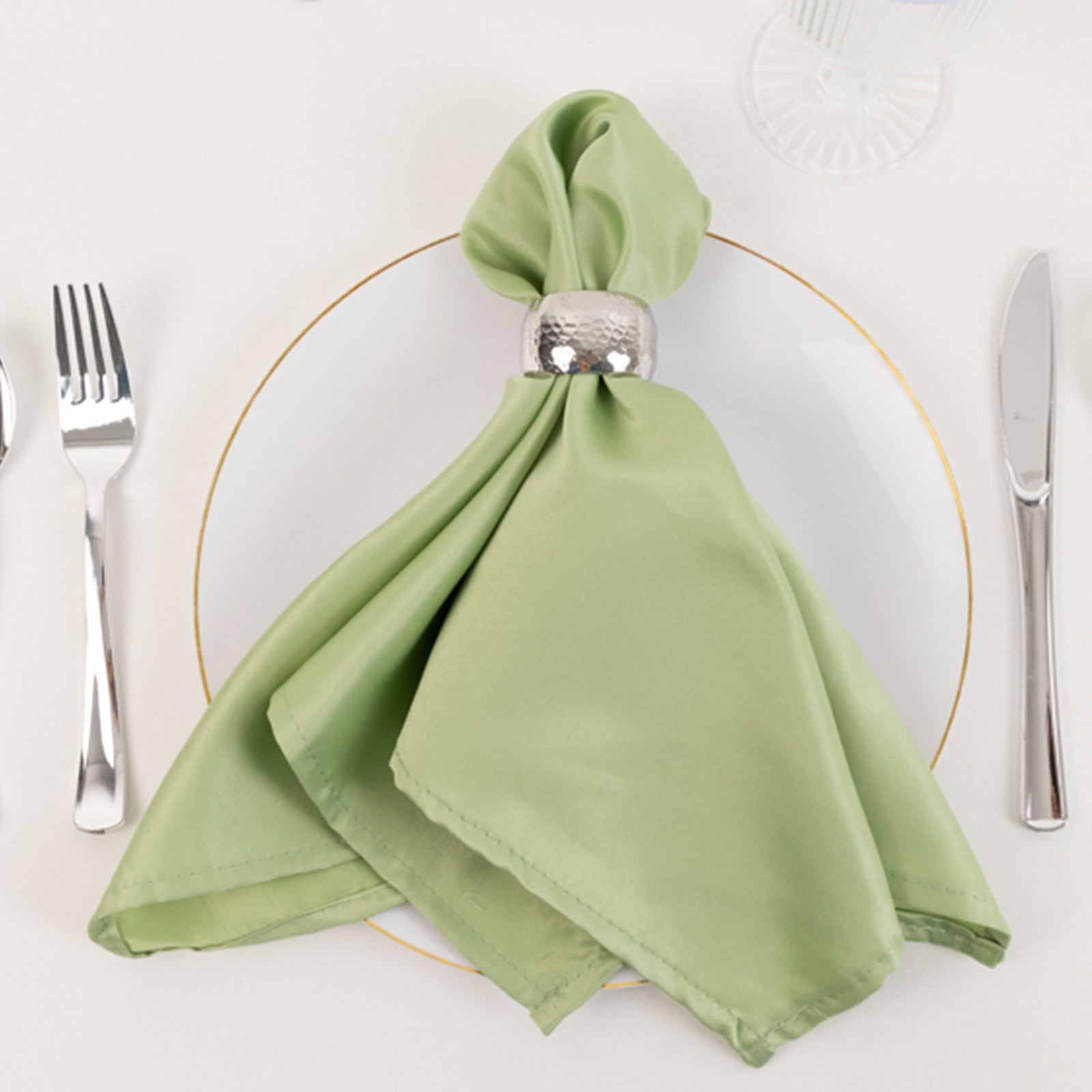 5 Pack Lamour Satin 20"x20" Napkins Sage Green - Soft Matte Finish Dinner Napkins