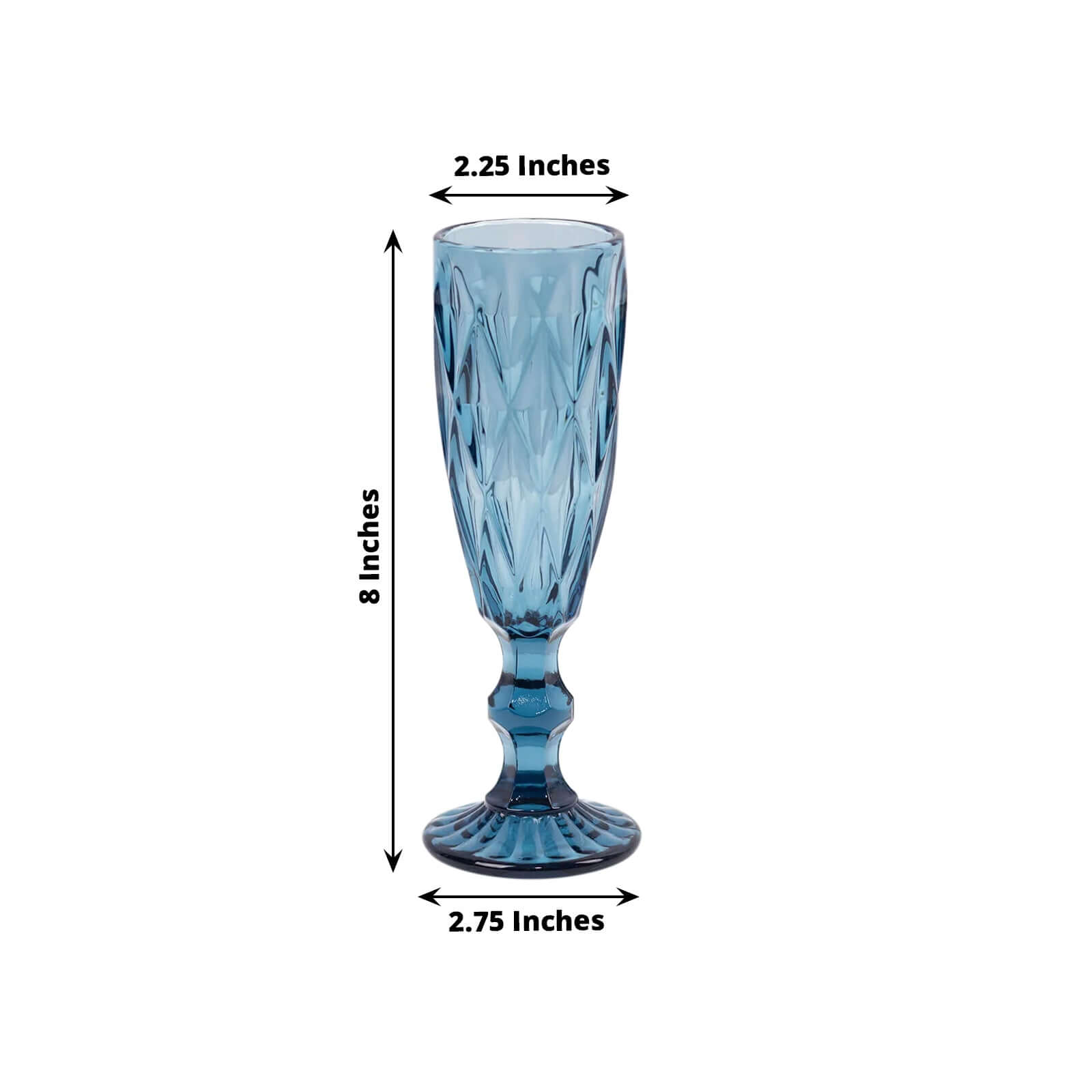 6-Pack Champagne Flute Glasses Transparent Ocean Blue Textured Crystal Cut Design - Chic Wine Goblets for Parties & Events 6oz 8"