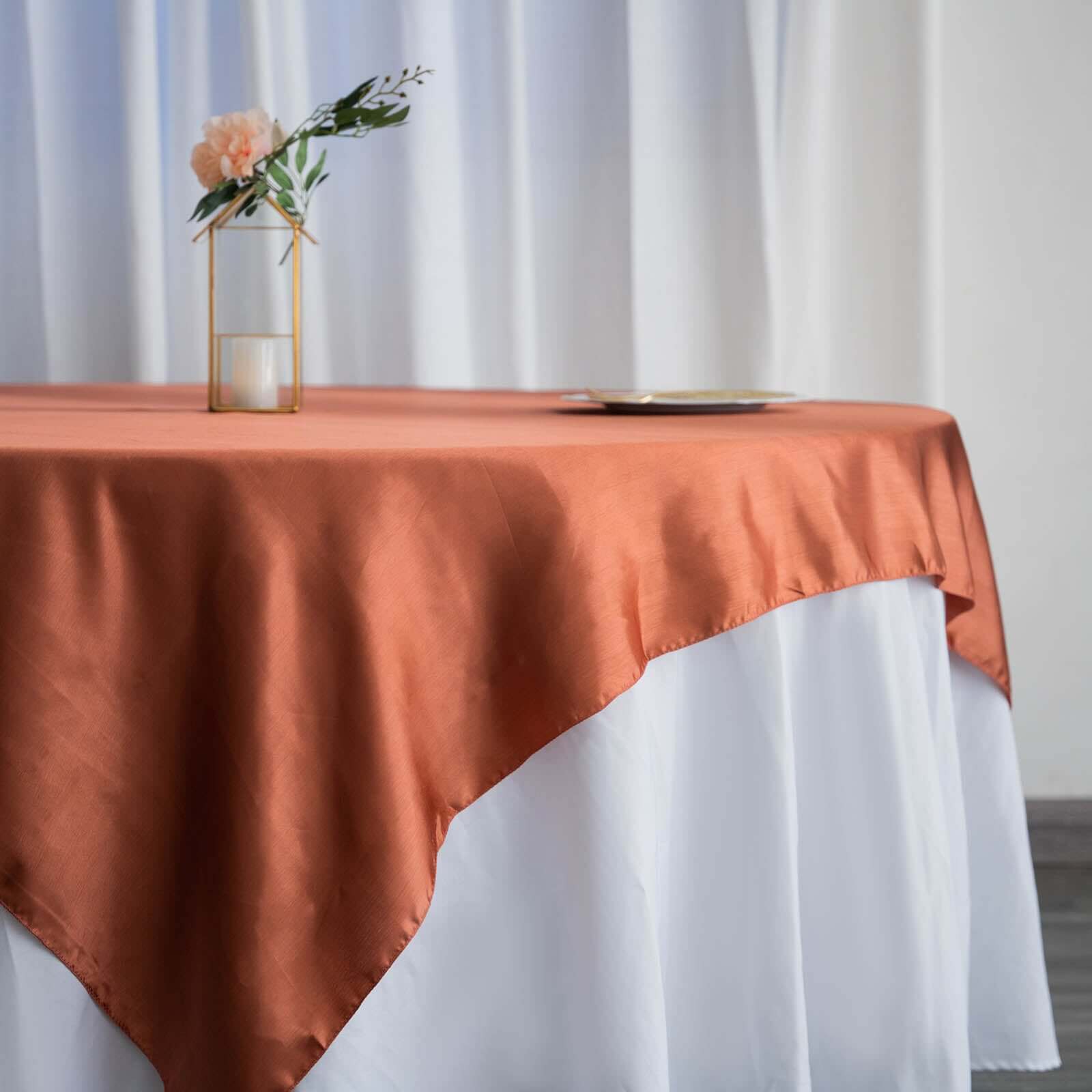 Satin 72"x72" Table Overlay Square Tablecloth Terracotta (Rust) - Smooth Finish Table Cover