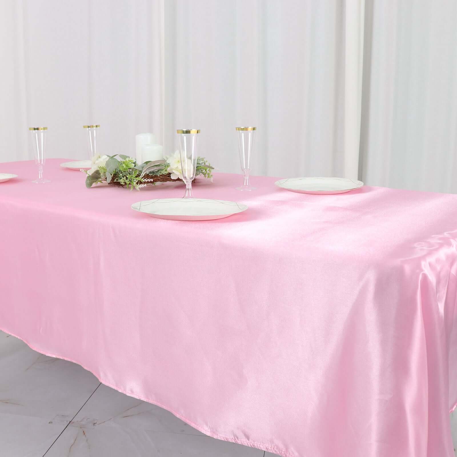 Satin Rectangular 60"x102" Tablecloth Pink - Smooth and Lustrous Table Cover
