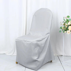 10 Pack Polyester Chair Cover for Banquet Chairs Silver - Stain-Resistant Reusable Slip-On Slipcover