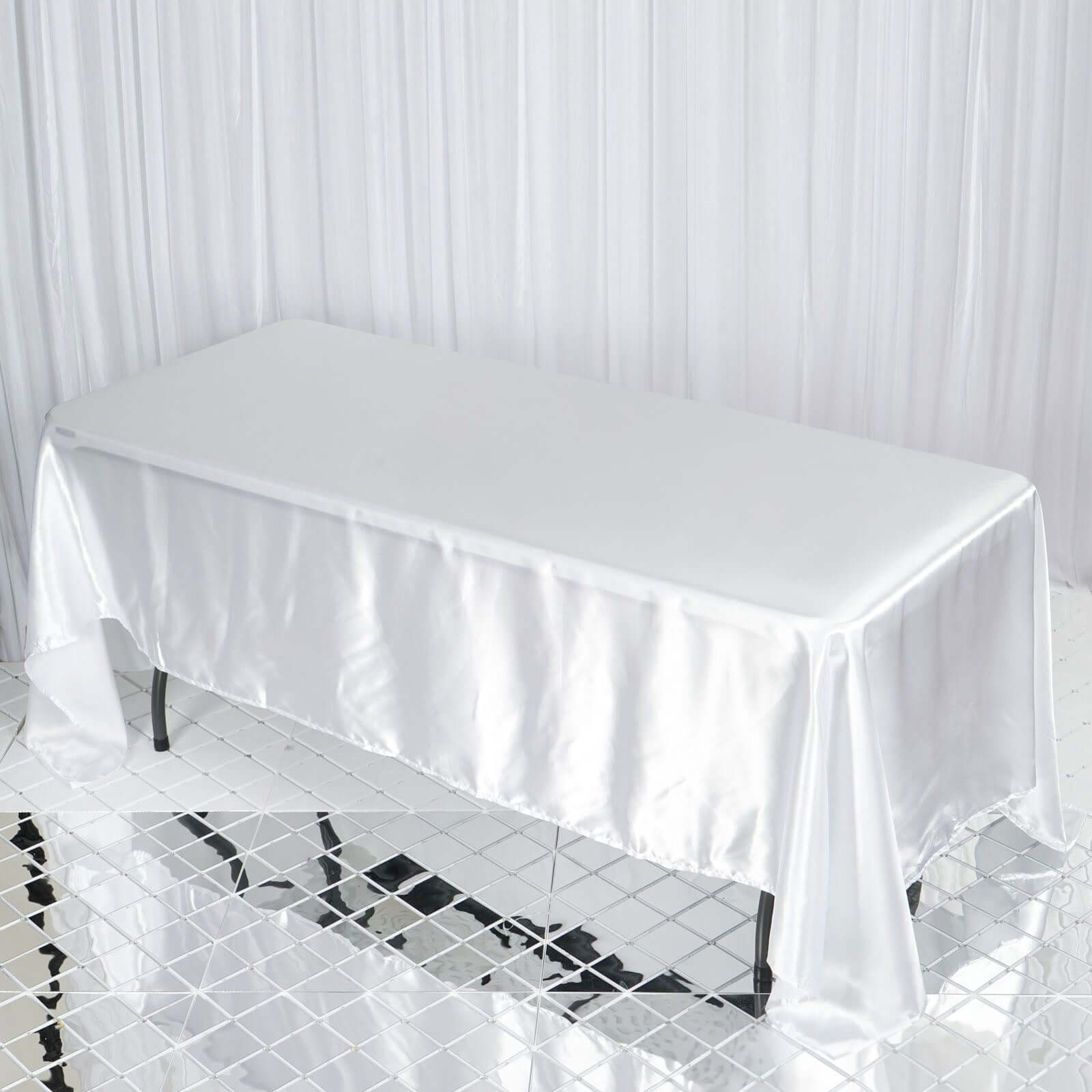 Satin Rectangular 72"x120" Tablecloth White - Smooth & Easy to Maintain Table Cover For Classy Weddings & Events
