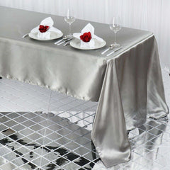 Satin Rectangular 60"x126" Tablecloth Silver - Smooth and Lustrous Table Cover
