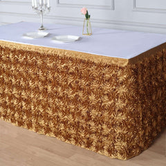Rosette Satin 21ft Table Skirt Gold - 3D Floral Table Cover