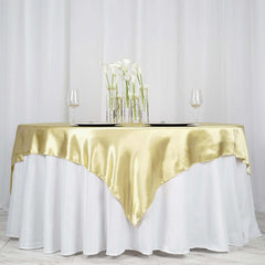 Satin 72"x72" Table Overlay Square Tablecloth Champagne - Smooth Finish Table Cover