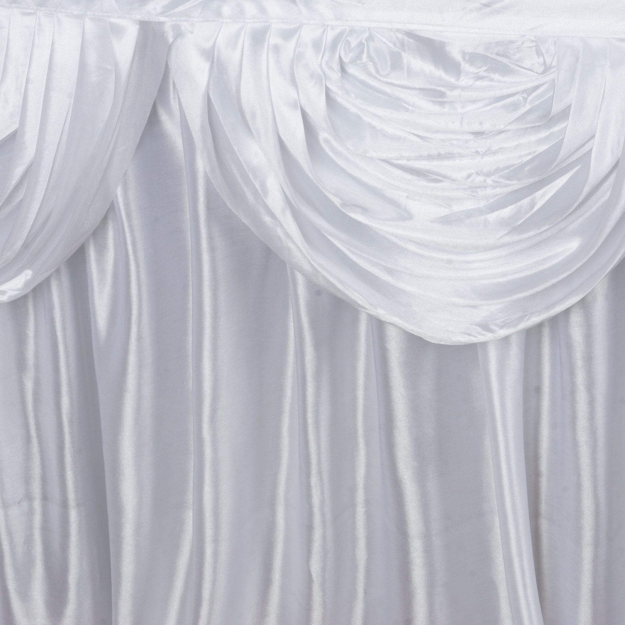 Satin 21ft Table Skirt White Pleated Double Drape Design - Soft & Graceful for Events