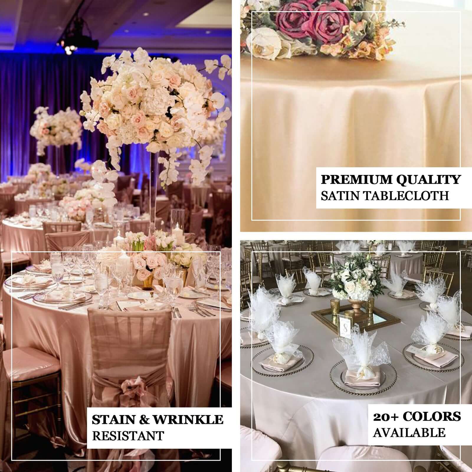 Satin 108" Round Tablecloth Beige - Smooth and Lustrous Table Cover