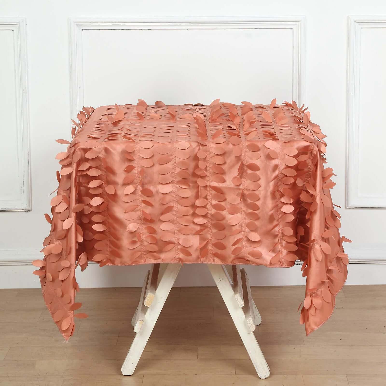 Taffeta 54"x54" Square Tablecloth Terracotta (Rust) 3D Leaf Petal Table Cover