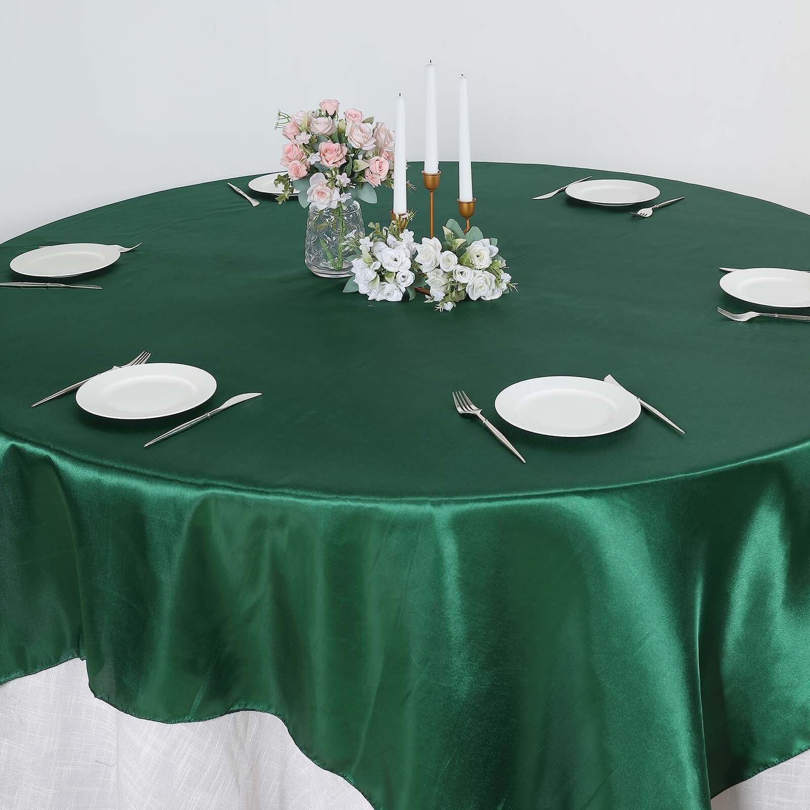 Satin 90"x90" Table Overlay Square Tablecloth Hunter Emerald Green - Smooth Finish Table Topper