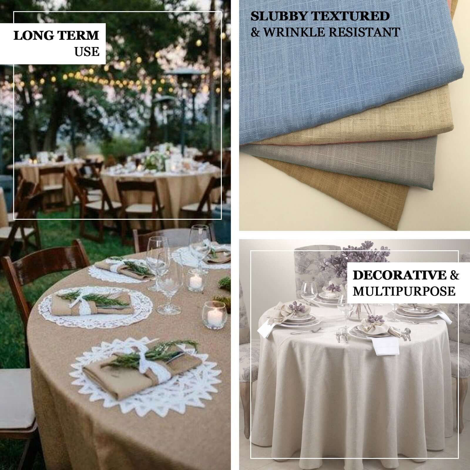 Faux Linen 120" Round Tablecloth White - Modern Slubby Texture with Wrinkle-Resistant Appeal Seamless Table Cover