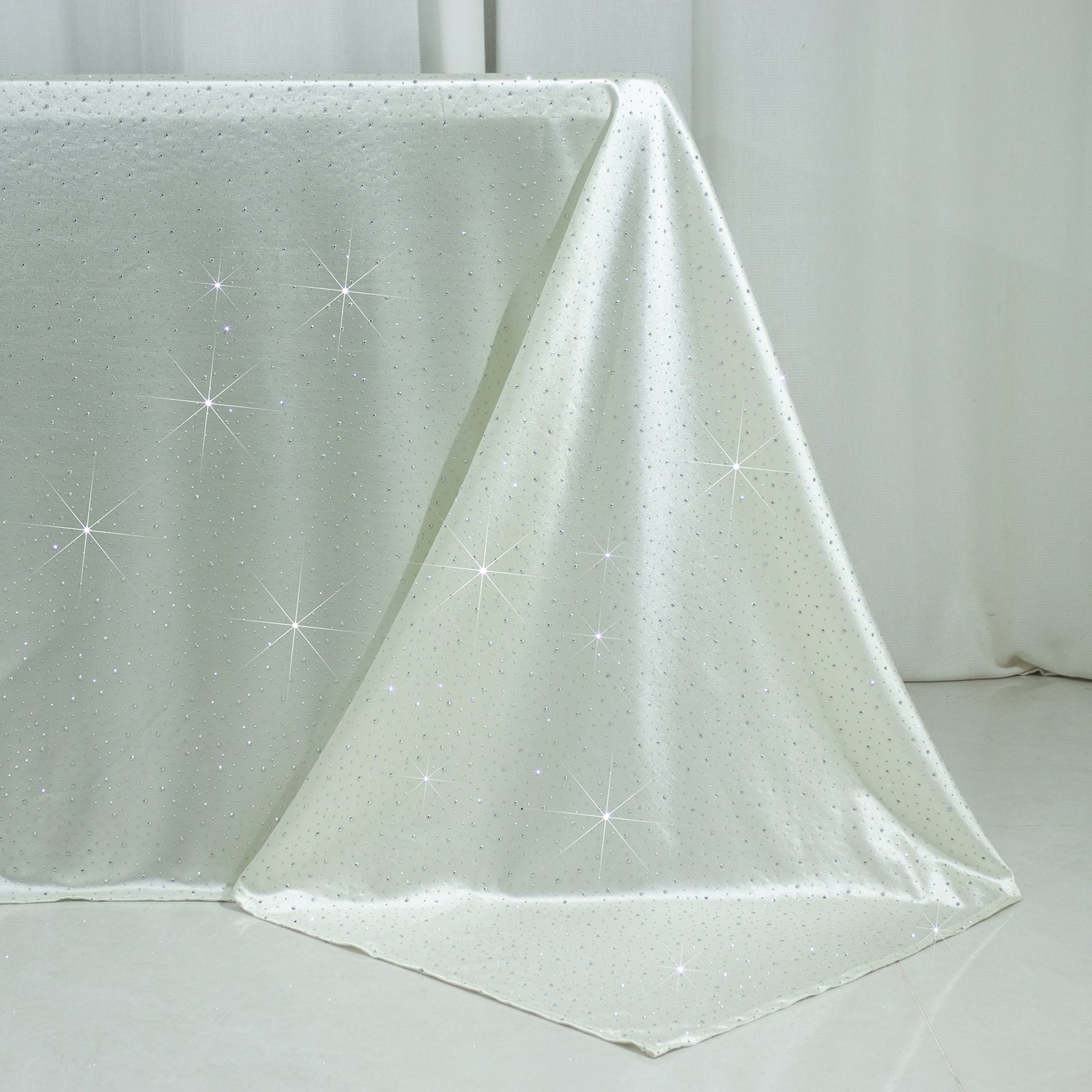 Scuba Rectangular Tablecloth 90"×156" Pearl White with Rhinestone Accents – Seamless, Wrinkle-Free, Stain-Resistant Event Linen