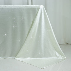 Scuba Rectangular Tablecloth 90"×156" Pearl White with Rhinestone Accents – Seamless, Wrinkle-Free, Stain-Resistant Event Linen