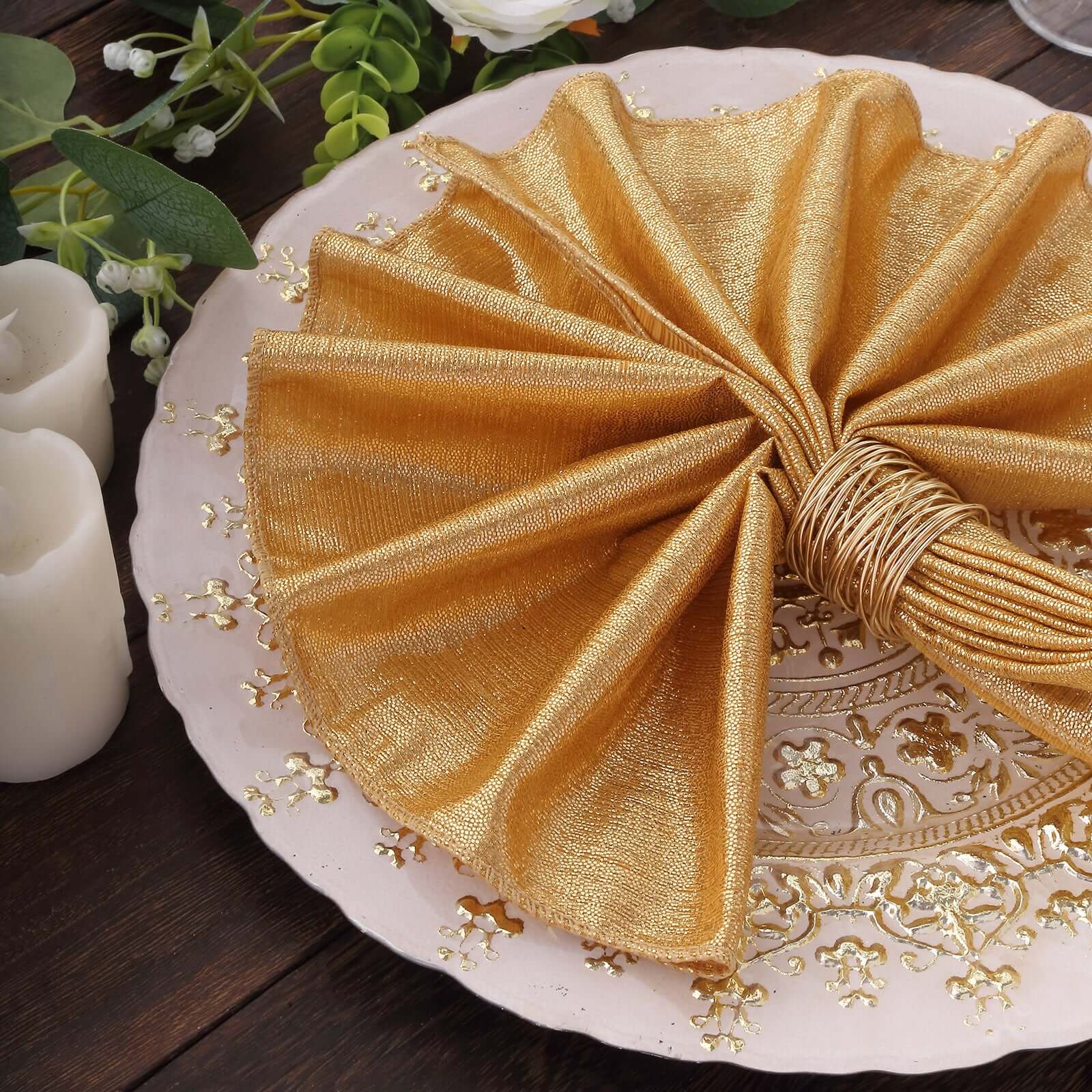 5 Pack Polyester 20"x20" Napkins Gold Shimmer Sequin Dots - Luminous Cloth Napkins for Stylish Gatherings