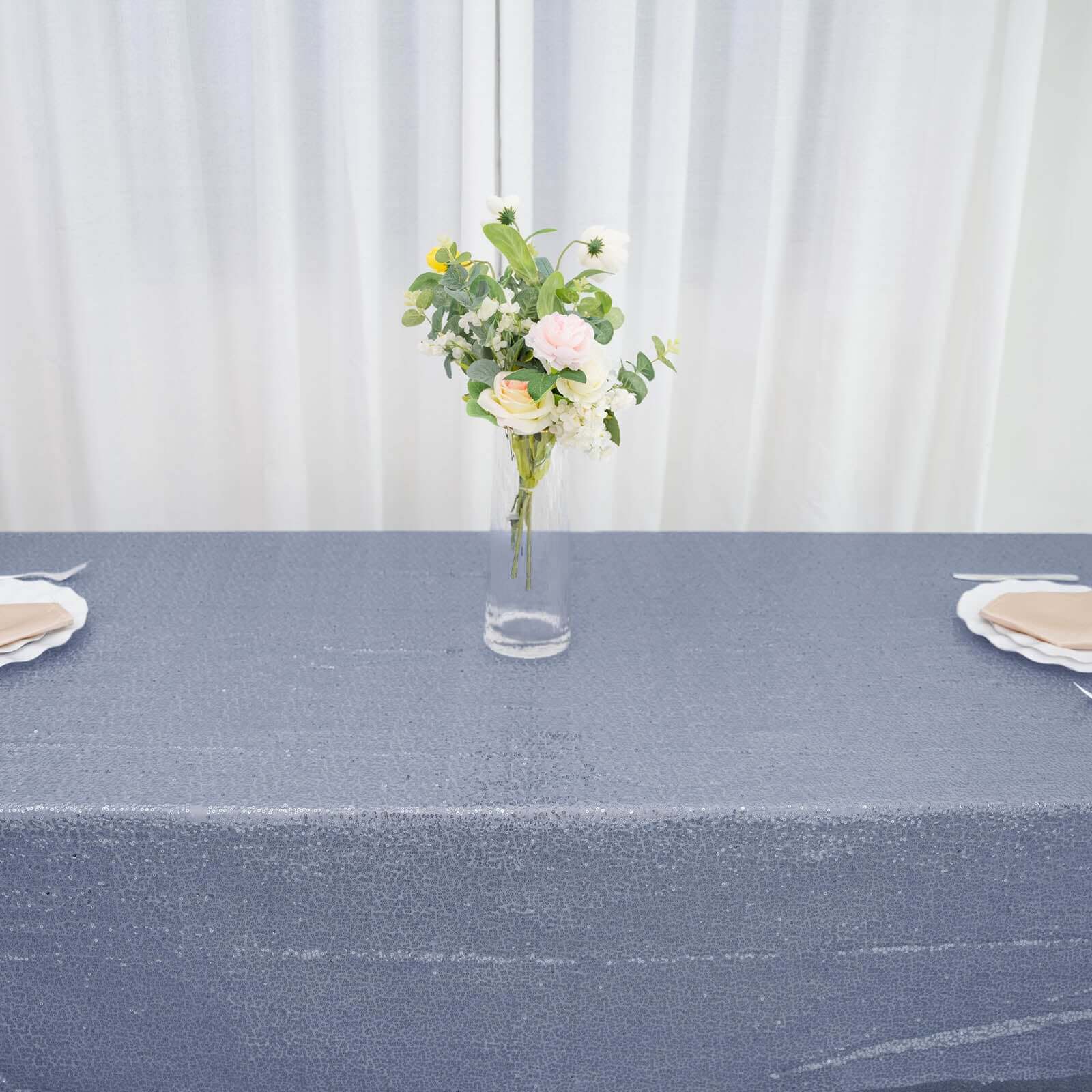 Sequin 90"x132" Rectangle Tablecloth Dusty Blue - Seamless Sparkly Table Cover