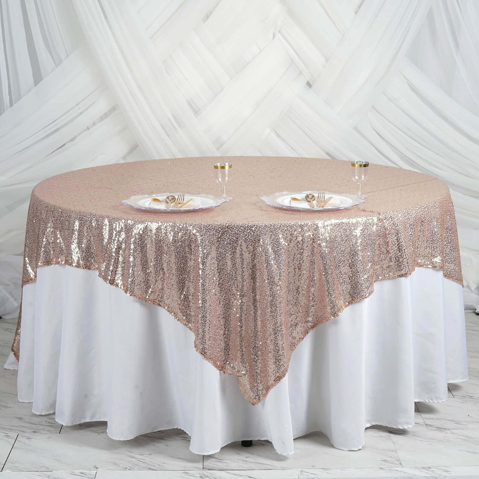 Sequin 90"x90" Table Overlay Square Tablecloth Blush - Sparkly Table Cover