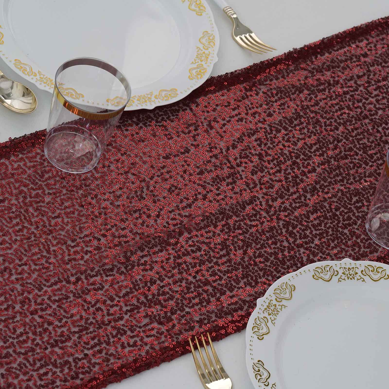 Sequin 12"x108" Table Runner Burgundy - Glittering Design