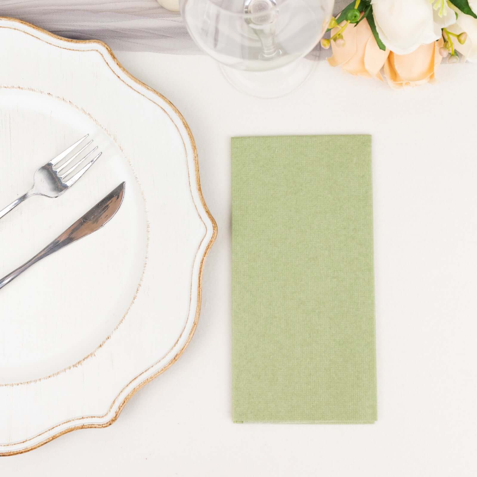 20 Pack Linen-Like Paper 8.5"x4" Napkins Sage Green - Highly Absorbent & Disposable Airlaid Guest Towels