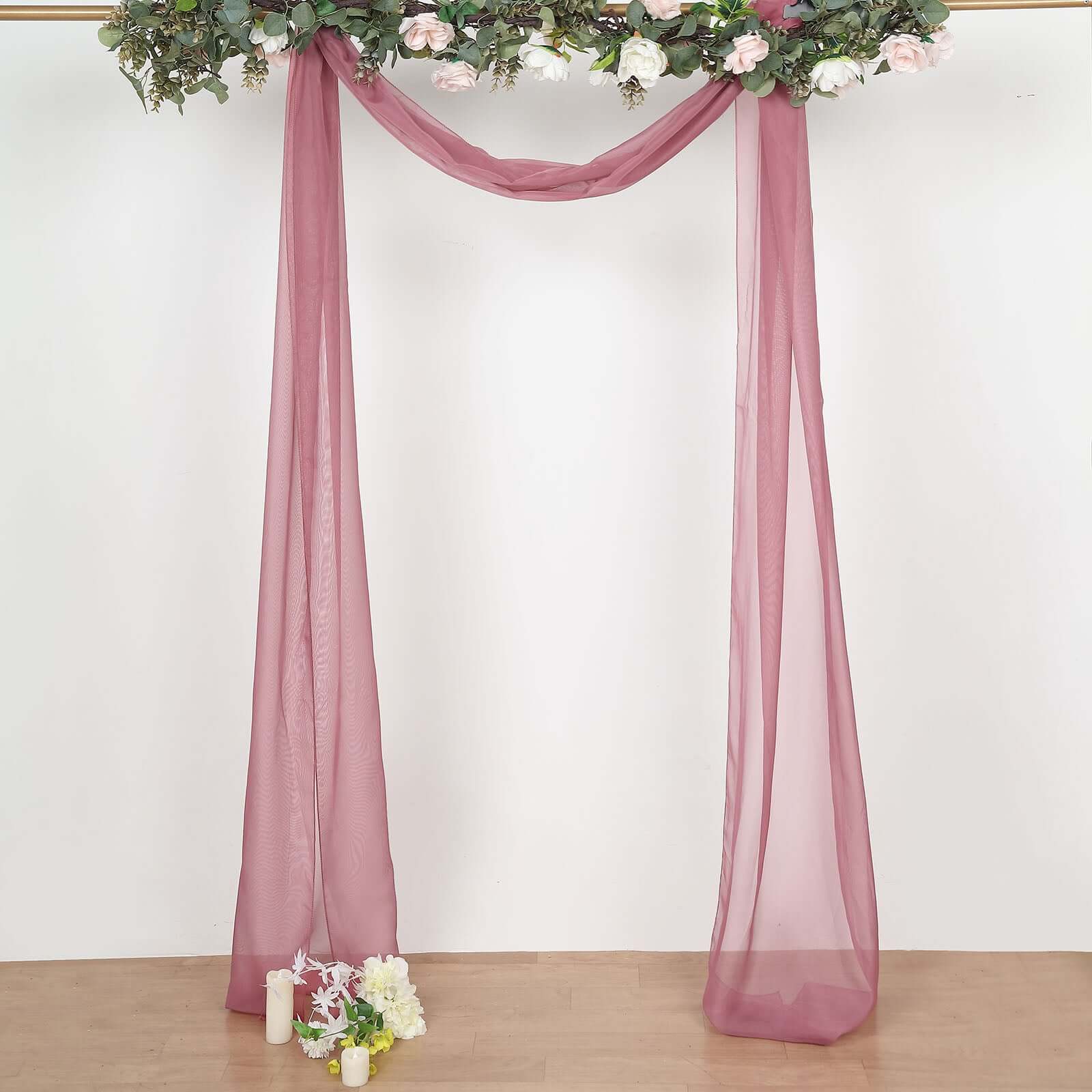 18ft Mauve Cinnamon Rose Sheer Organza Wedding Arch Drapery Fabric, Window Scarf Valance