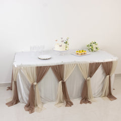 14ft Sheer Pleated Ruffle Skirting Chiffon Table Skirt - Taupe and Beige, Shimmer Sheer, Wrinkle-Free Fabric