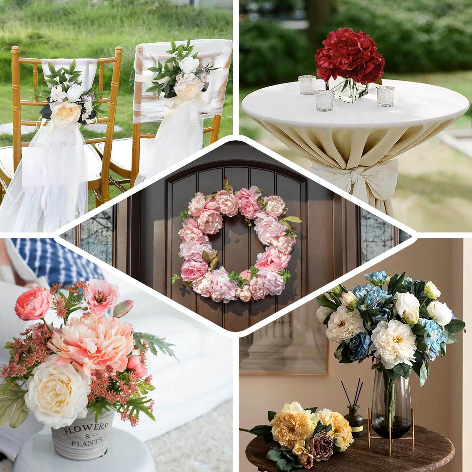 2 Bushes 17" Blush Artificial Silk Peony Flower Bouquets, Real Touch Peonies Spray