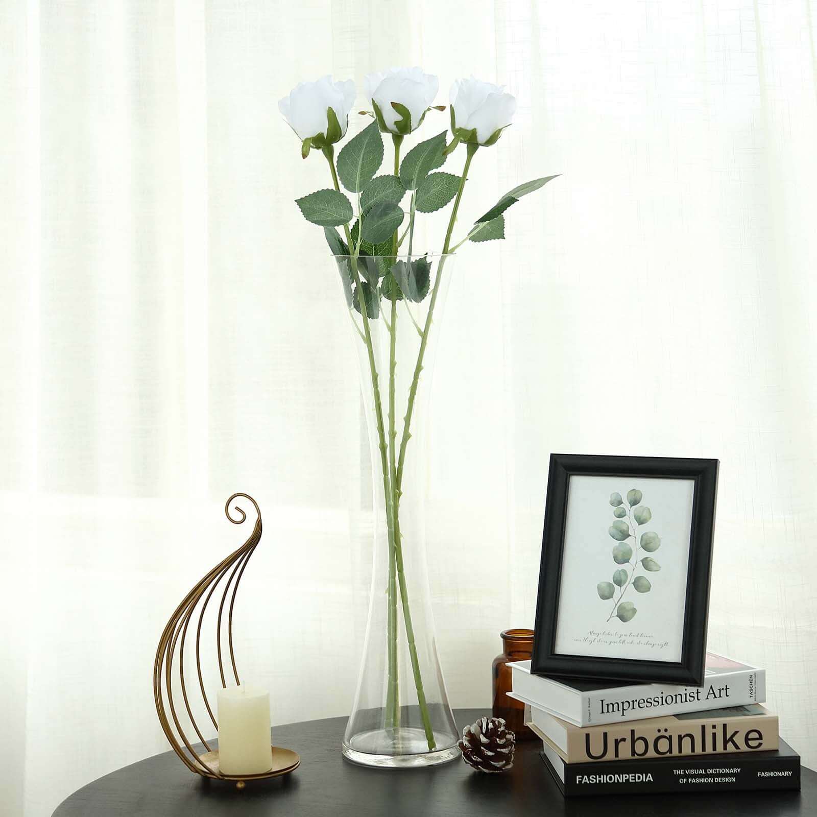 31" 24Pcs White Long Stem Artificial Silk Roses Flowers