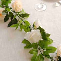 2 Pack 7ft Cream Ivory Artificial Silk Flower Garland Mini Rose Vines with 26 Flower Heads